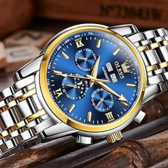 OLEVS 6633 Watch Automatic Big Face Multi Calendar Stainless Steel NEW - Picture 2 of 5